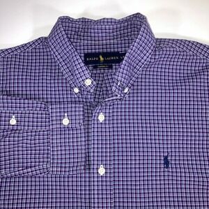 Polo Ralph Lauren Men's L Custom Fit Purple Gingham Check Button-Down Shirt
